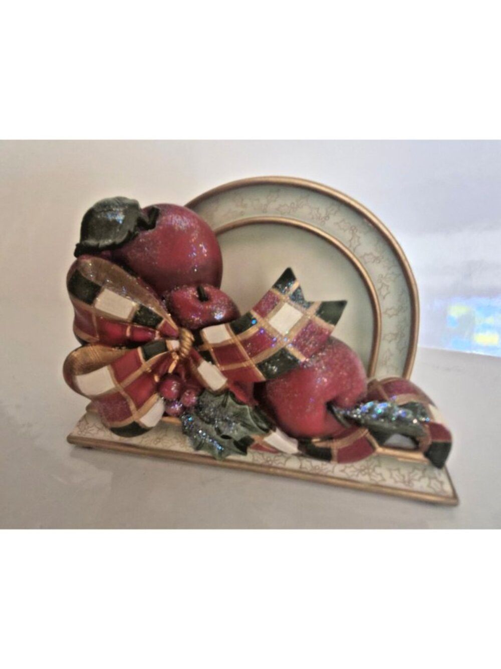 Christmas hand painted ceramic napkin holder Fitz and Floyd winter collection